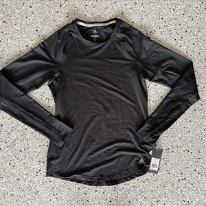 adidas Black Long-Sleeve Athletic Performance Golf Crew Neck Shirt Top
